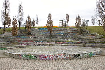 Graffiti decorated urban amphitheatre, Berlin, Germany, Europe