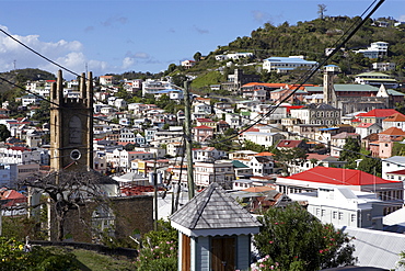 General view of rooftops and church tower, St. George's, Grenada, Windward Islands, West Indies, Caribbean, Central America