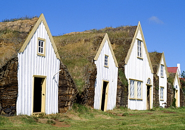 Glaumbaer (turf houses with grass roofs), Iceland, Polar Regions