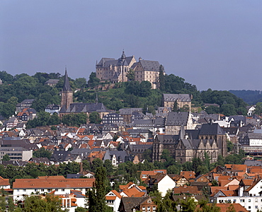 View of the old town and church, Marburg, Hessen, Germany, Europe