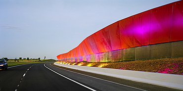 Screen of etched perspex with LED lights that responds to the speed of passing cars, Craigieburn Bypass, Melbourne, Victoria, Australia, Pacific