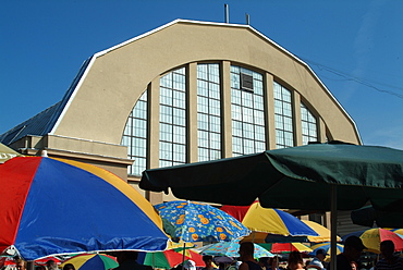 Market housed in ex-Zeppelin factory, Riga, Latvia, Baltic States, Europe