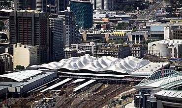 High angle view of the Southern Cross Station, formerly Spencer Street Station, Melbourne, Victoria, Australia