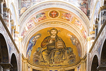 Painting of Christ above the altar, The Duomo, UNESCO World Heritage Site, Pisa, Tuscany, Italy, Europe