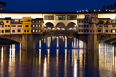 Ponte Vecchio over the River Arno at night, Florence, Tuscany, Italy, Europe