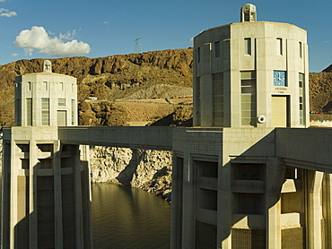 Hoover Dam water turbine towers, Arizona side, United States of America, North America