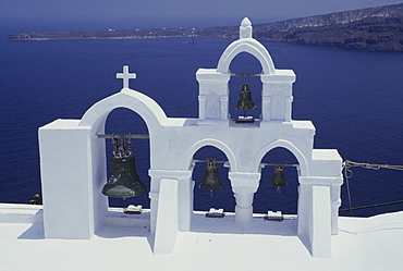 Church bell tower, Ioa, Santorini (Thira), Cyclades, Greek Islands, Greece, Europe