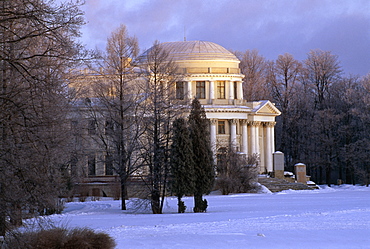 Dawn light on the buildings of Yelagin Palace, Yelagin Island, St. Petersburg, Russia, Europe