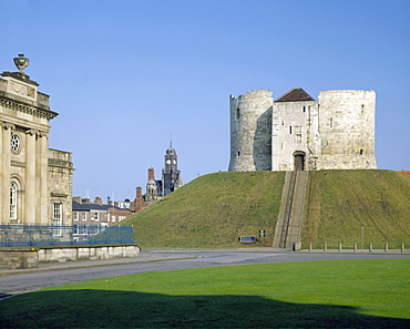 View from south east of Clifford's Tower, York, Yorkshire, England, United Kingdom, Europe