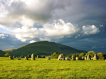 Storm clouds over stone circle of Castlerigg, Cumbria, England, United Kingdom, Europe