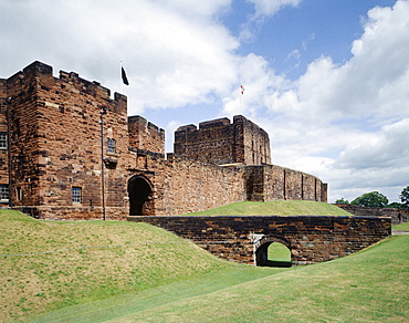 View from the south west of the Outer Gatehouse and the Keep beyond, Carlisle Castle, Carlisle, Cumbria, England, United Kingdom, Europe