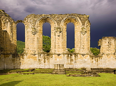 View of the east elevation, Byland Abbey, North Yorkshire, Yorkshire, England, United Kingdom, Europe