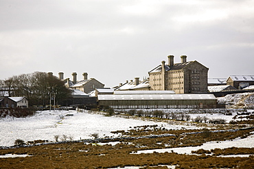 Dartmoor Prison in the snow, Dartmoor, Devon, England, United Kingdom, Europe