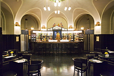 An empty bar inside the art nouveau Municipal House in Prague, Czech Republic, Europe