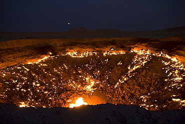 The Darvaza Gas Crater in the Karakol desert, Turkmenistan, Central Asia, Asia