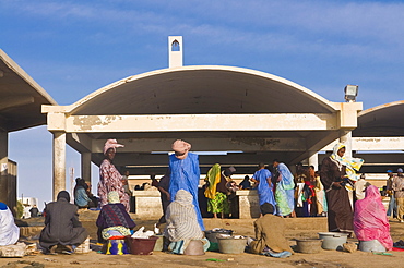 Local people trading at the fish market of Nouakchott, Mauritania, Africa