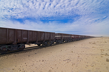 The longest iron ore train in the world between Zouerate and Nouadhibou, Mauritania, Africa