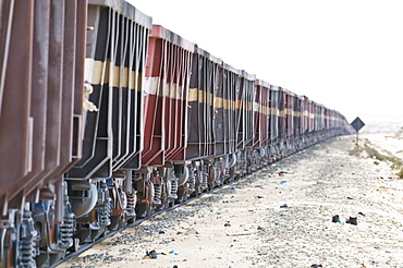 The longest iron ore train in the world between Zouerate and Nouadhibou, Mauritania, Africa