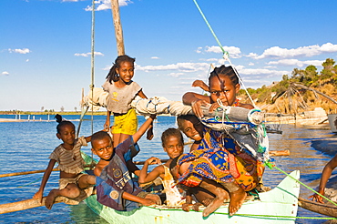 Young kids having fun at the Antsanitian Beach Resort, Mahajanga, Madagascar, Africa