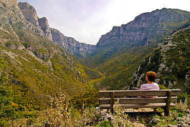 Woman looking at the Vikos Gorge, Epiros, Greece, Europe