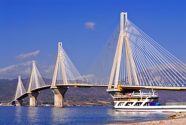 Giant bridge across the Gulf of Corinth, near Patra, Peloponnese, Greece, Europe