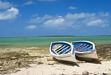 Fishing boats on the island of Rodrigues, Mauritius, Indian Ocean, Africa