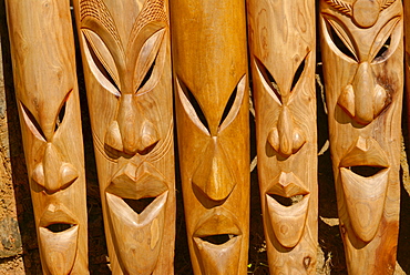 Wooden carved heads for sale, Nosy Be, Madagascar, Africa