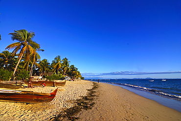 The beach of the touristy Ambatoloaka, Nosy Be, Madagascar, Indian Ocean, Africa