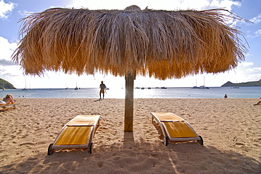 Sun umbrella on Reduit Beach, Rodney Bay, St.. Lucia, Windward Islands, West Indies, Caribbean, Central America