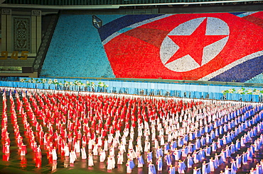 Dancers and acrobats at the Airand festival, Mass games in Pyongyang, North Korea, Asia