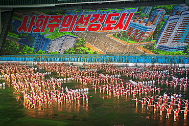 Dancers and Acrobats at the Airand festival, Mass games in Pyongyang, North Korea, Asia