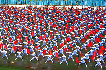 Dancers and acrobats at the Arirang festival, Mass games in Pyongyang, North Korea, Asia