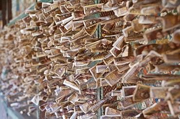 Money for luck from pilgrims inside the Kumbum, literally one hundred thousand images, of the Palcho Monastery, the largest chorten in Tibet, Gyantse, China, Asia