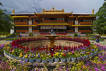 Colourful flowers at the Summer Palace, Lhasa, Tibet, China, Asia