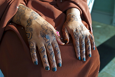 Somali woman's hands covered in henna tattoos, Addis Ababa, Ethiopia, Africa