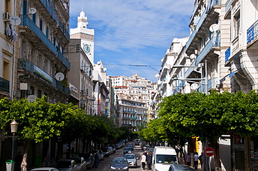 Larbi Ben MÔæ´Hidi street with view of the Kasbah of Algiers, Algeria, North Africa, Africa