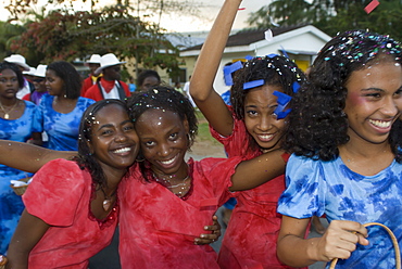 Happy girls at the Festival of the Creoles (Fete de Creoles), Mahe, Seychelles, Africa