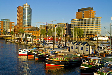 Little boats in the habour in front of the Hamburg Speicherstadt, Hamburg, Germany, Europe