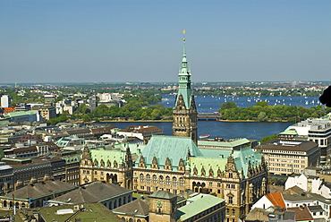 Panoramic view toward the west with harbour in the distance, Hamburg, Germany, Europe