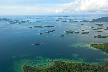 Aerial of the Marovo Lagoon, Solomon Islands, Pacific