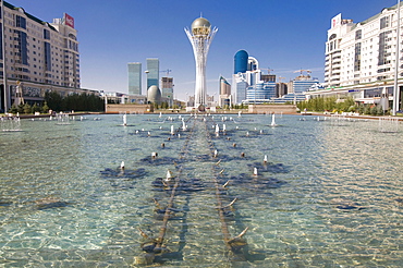 Fountains at Bayterek Tower, Astana, Kazakhstan, Central Asia