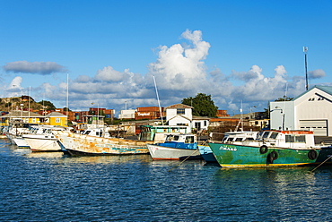 Boats in the harbour of the capital St. Johns in Antigua, Antigua and Barbuda, West Indies, Caribbean, Central America