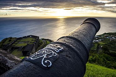 Sunset over  Brimstone Hill Fortress, UNESCO World Heritage Site, St. Kitts, St. Kitts and Nevis, Leeward Islands, West Indies, Caribbean, Central America 