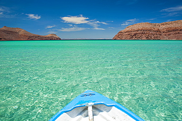 Little boat in the turquoise waters at Isla Espiritu Santo, Baja California, Mexico, North America 