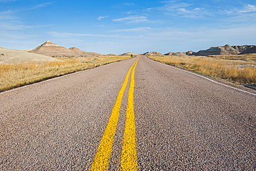 Road through the Badlands National Park, South Dakota, United States of America, North America 