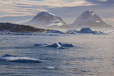 Moody light over the icebergs and glaciers in Cierva Cove, Antarctica, Polar Regions 