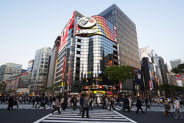 Crossing in front of the modern shopping centers in Ginza, Crossing in front of the modern shopping centers in Ginza, Tokyo, Japan, Asia