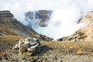 Mount Naka active crater lake, Mount Aso, Kyushu, Japan, Asia