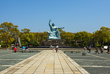 Peace statue in the Peace Park, Nagasaki, Kyushu, Japan, Asia