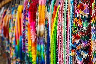 Colourful prayer ribbons at the Endless Red Gates of Kyoto's Fushimi Inari, Kyoto, Japan, Asia